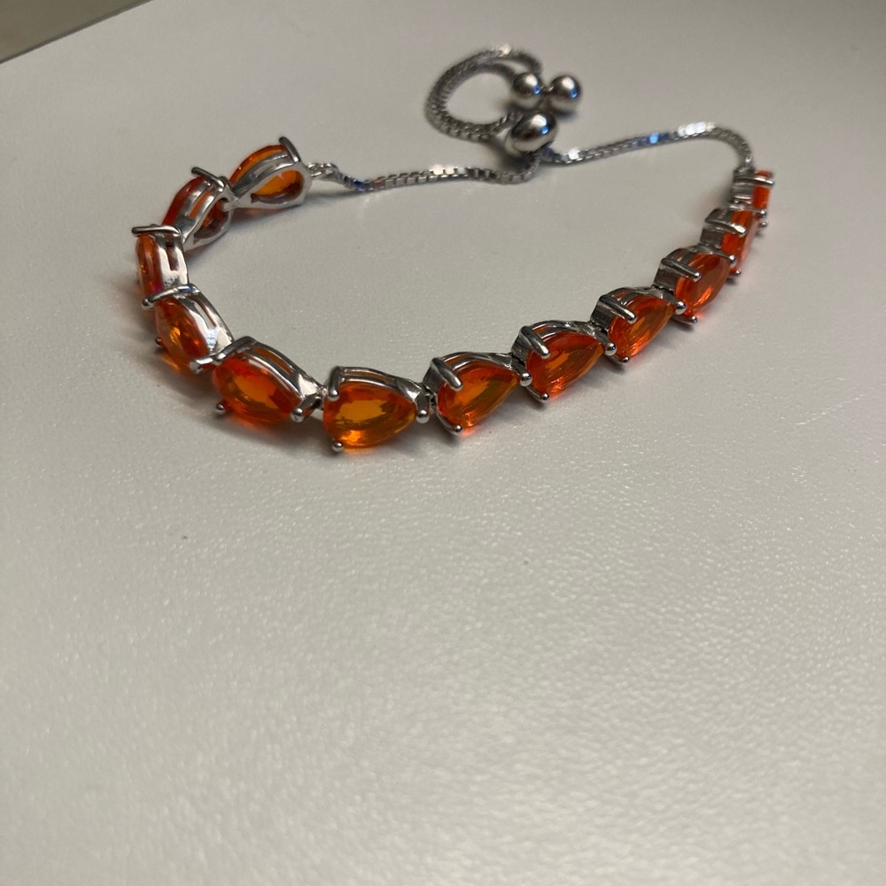 Vibrant Orange Opal & Sterling Silver Bracelet